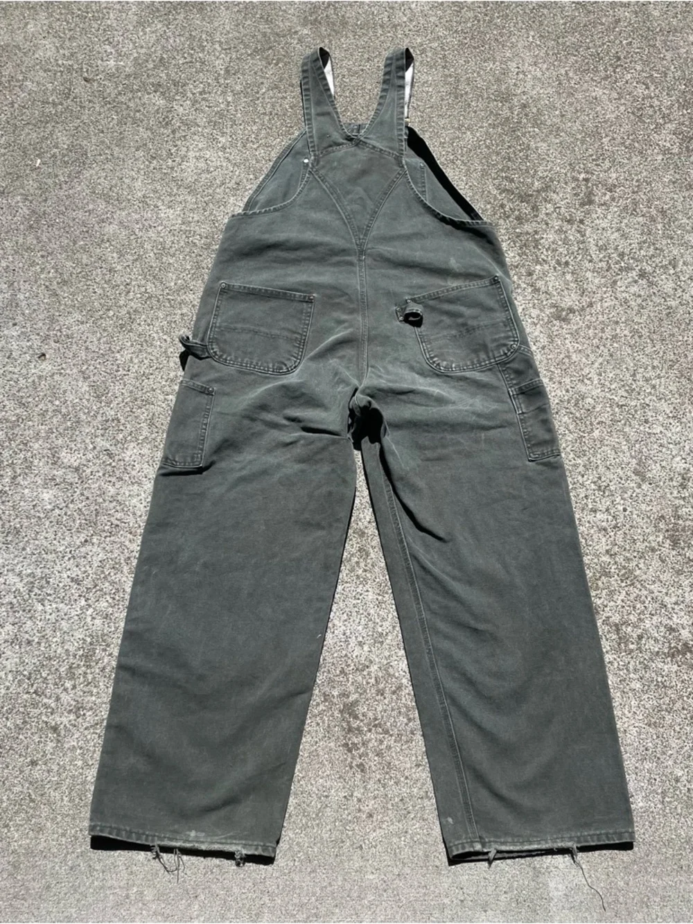 VTG Carhartt R06 MOS Canvas Bib Overalls 40x30 Double Knee Green Union Made USA - Picture 15 of 16